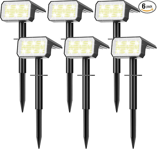 Solar Spot Lights Outdoor, [6 pack/118 LED] 4 Modes Auto On/Off Solar Landscape Spotlights, Ip67 Waterproof Solor Powered Pathway Lights for Outside Yard Garden Walkway Tree Patio (Cool White)
