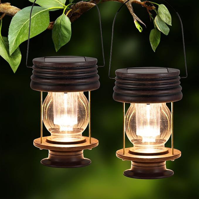 pearlstar Solar Lanterns Outdoor Waterproof 8.3” Solar Lights Outdoor Decorative Bright Outside Solar Table Lamp,30 Lumen, 2 Pack, for Garden Patio Yard Backyard Pathway Porch Driveway, (Warm White)