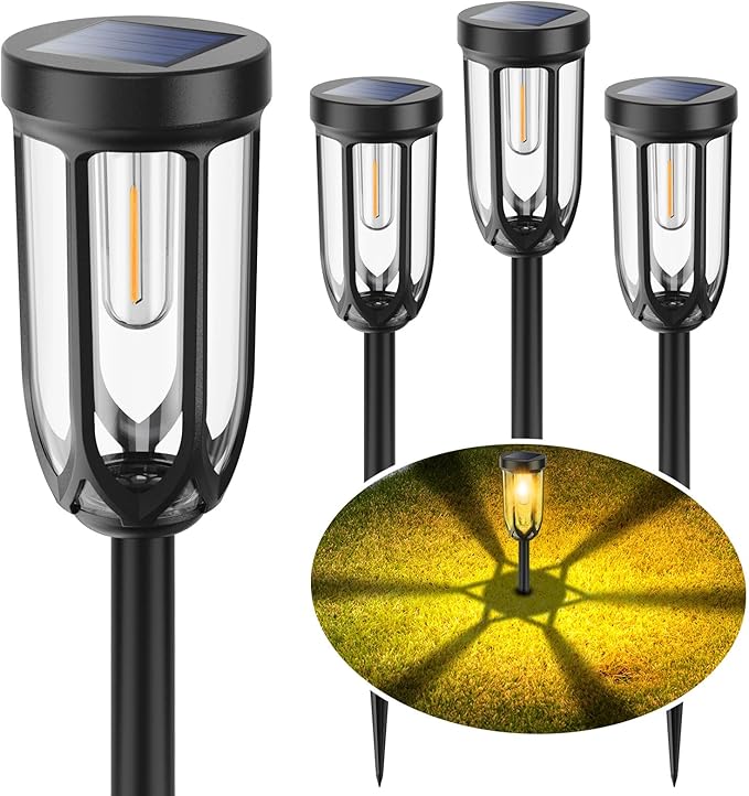 Solar Pathway Lights, Bright Solar Lights Outdoor Waterproof IP65, Auto On/Off Solar Lights for Outside, Solar Garden Lights Landscape Lighting for Walkway Lawn Yard (4 Pack)