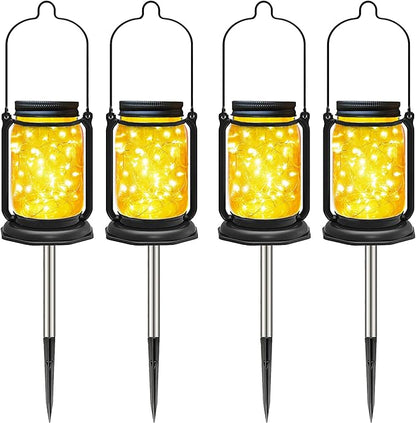 Solar Mason Jar Lights,4 Pack 30 Led Fairy Hanging Jar Lights,Solar Lanterns for Outdoor Patio Party Garden Wedding Decor Lights(Mason Jars/Handles Included)
