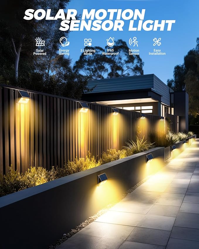 Bright Solar Deck Lights 4-Pack, Motion Sensor LED