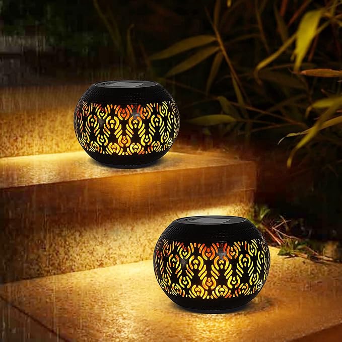 Solar Table Lanterns Outdoor Waterproof - Dancing Flickering Flame Lamp Black Peacock Feather Metal Tabletop Light Solar Powered Decorative Lantern for Desk Bedroom Patio Garden Pathway Yard (1 Pack)