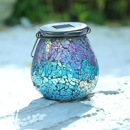 Afirst Mosaic Solar Lanterns Outdoor - Glass Hanging Solar Lights Hollow Out Waterproof Table Lamp Outdoor Decorative for Garden, Patio, Holiday Party Outdoor Decoration