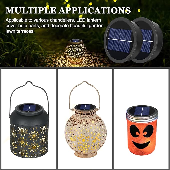 Solar Light Replacement Top, 4 Pack Replacement Solar Light Parts for Lantern (Top Size 3.23 Inch, Bottom Size 2.9 Inch), Waterproof LED Replacement for Outdoor Garden Pathway Yard Lights & Decor