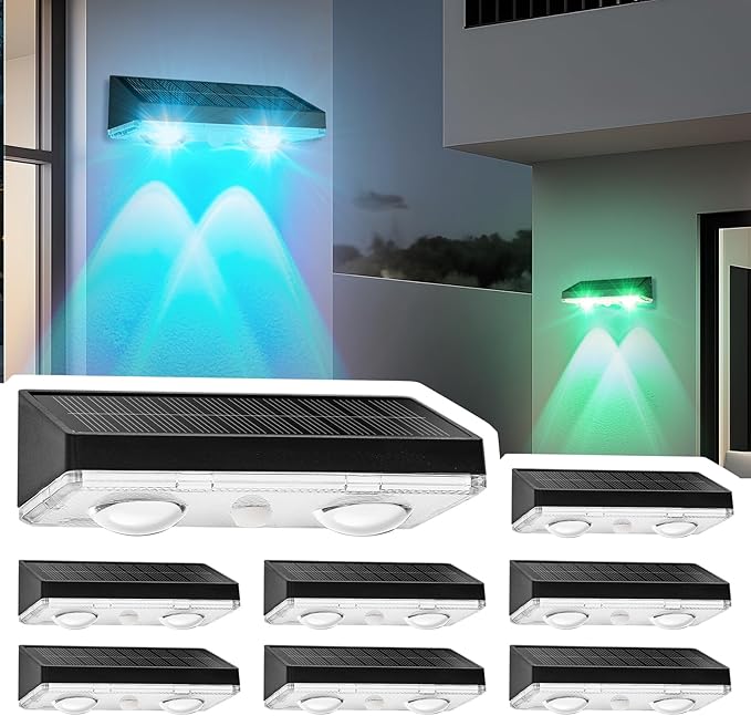 Solar Fence Lights Outdoor 8 Pack – IP65 Waterproof Wireless Solar Deck Lights with 9 Color Modes, 80 Lumen Bright LED for Fence, Backyard, Patio, Pool, Wall – 12+ Hour Runtime, No Wiring