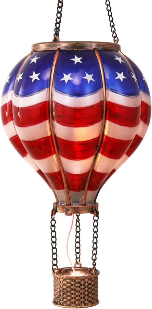 TERESA'S COLLECTIONS Hot Air Balloon Solar Lantern for Patriotic Garden Decor, 4th of July Hanging Flickering Flame Outdoor Lights for Trees, Blue&Red Memorial Day Decorations for Party Gift for Mom