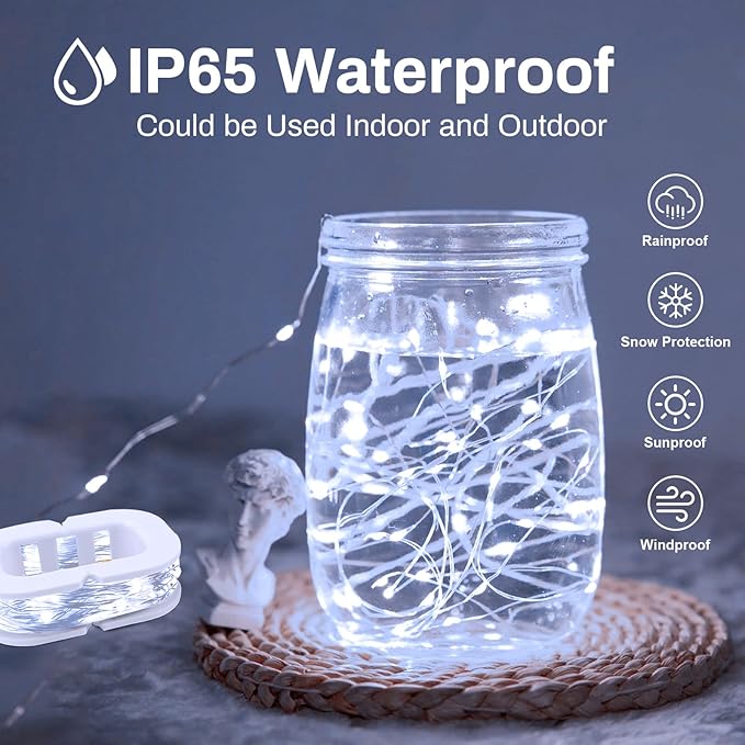2-Pack 16ft Christmas LED String Lights, Waterproof Timer Lights