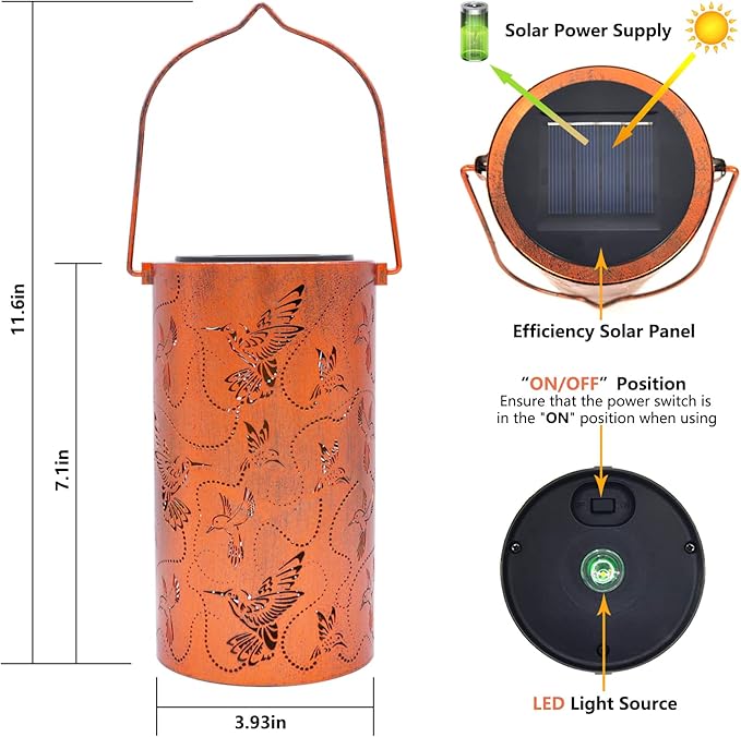 2-Pack Hummingbird Solar Garden Lanterns, Decorative Waterproof LED