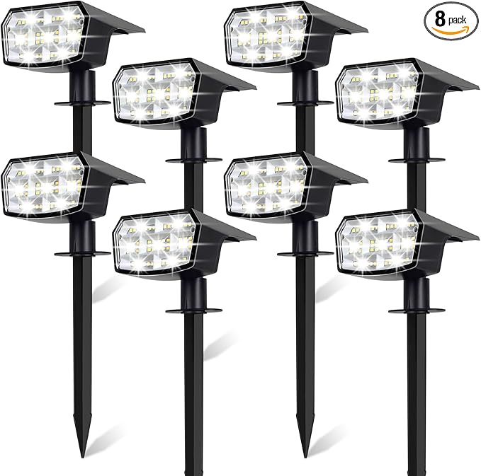 Sucolite 8-Pack Solar Spot Lights Outdoor Waterproof IP65, 3 Lighting Modes 2-in-1 Solar Landscape Spotlights for Yard, 59 LED Solar Powered Wall Lights for Garden Pathway Driveway Walkway, Cool White