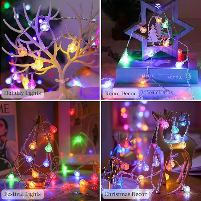 Metaku RGB Globe String Lights Battery Operated 26ft 60LED Fairy String Lights with Remote 16 Colour Changing Garden Waterproof Indoor Outdoor Decorative Light for Garden Patio Home