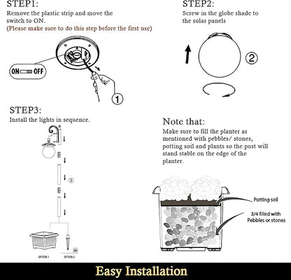 Outdoor Post Light with Planter, Matte Black Solar Lamp Post Light with Globe Shade, 2 in 1 Waterproof Solar Post Lights Outdoor Planter for Outside Gardan Pathway