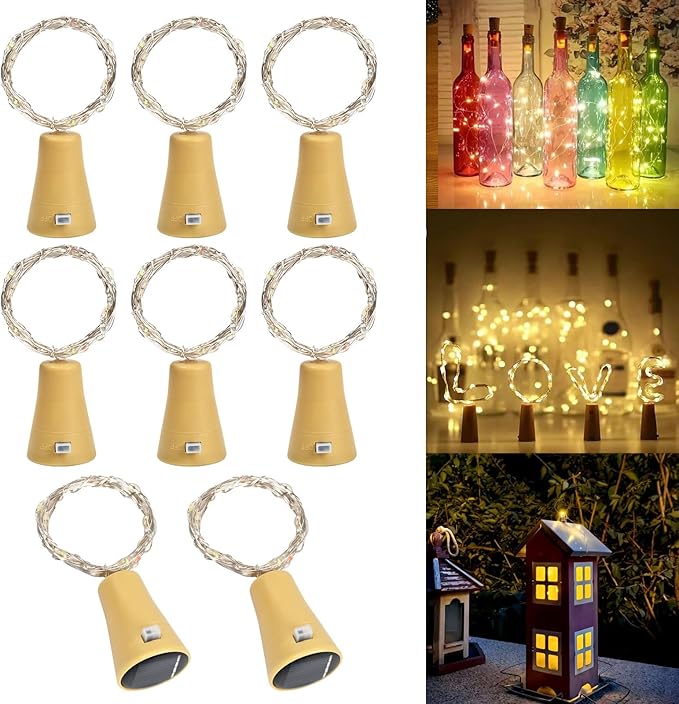 String Lights Indoor DIY Glass Bottle decro 6.5ft 20 LEDs, Solar Lights Accessories for Patio Outdoor Christmas Weeding Birthday decro Fairy Lights (Warm Yellow)