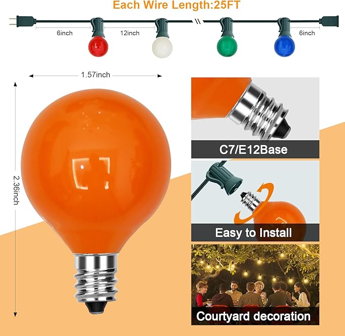 25ft Christmas LED String Lights, Waterproof Timer Lights