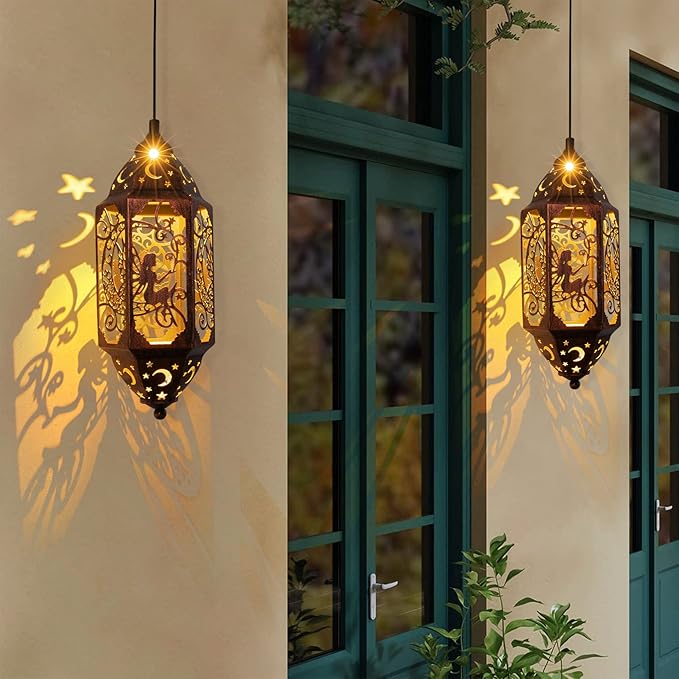 Go2garden 12.4" Solar Outdoor Lanterns Waterproof Garden Gifts Women, Moon Solar Outdoor Lights for Balcony,Backyard Porch Mothers Day Gifts for Mom, Grandma(2Pack, Red Copper)
