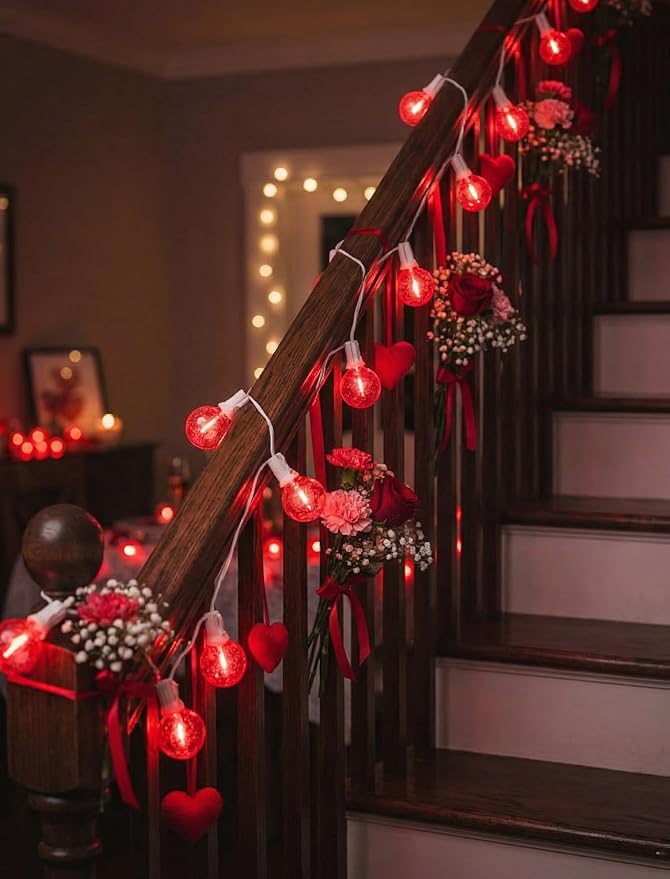 25FT G40 LED Valentine’s Day Outdoor String Lights, Red Valentines Decorations Lights with 27 Shatterproof Globe Bulbs, Hanging Patio Lights for Cafe Christmas Home Backyard Garden Party Wedding Decor