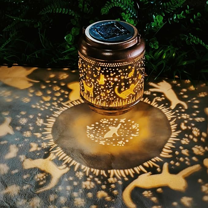 Cat Solar Outdoor Waterproof Lantern Garden Decor Birthday Gifts for Women Mon Grandma Metal Hanging Solar Lights Outside LED Lanterns for Yard Patio Lawn Pathway Landscape (Cat)