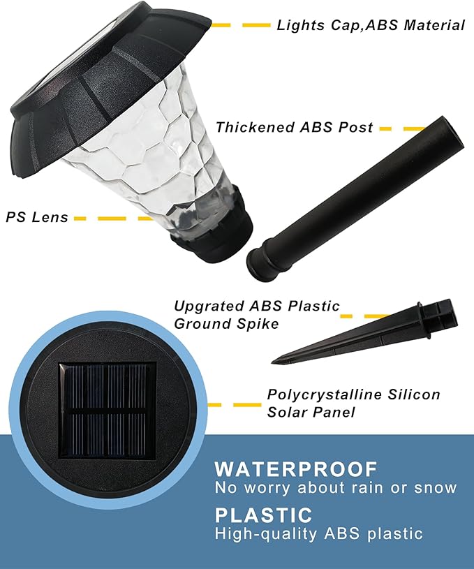 Solar Pathway Lights,6 Pack Solar Lights Outdoor Waterproof,Outdoor Solar Lights for Yard,Lawn,Patios, Garden,Landscape,Walkway,Driveway
