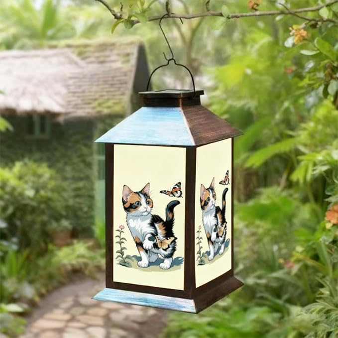 Cat Lantern, Lover Gifts for Mom/Grandma/Women/Sister,Solar Light Gifts Solar Lanterns Outdoor Waterproof Fairy Lights Led Mason Jar Hanging Cat Lamps Decor for Garden Yard Patio