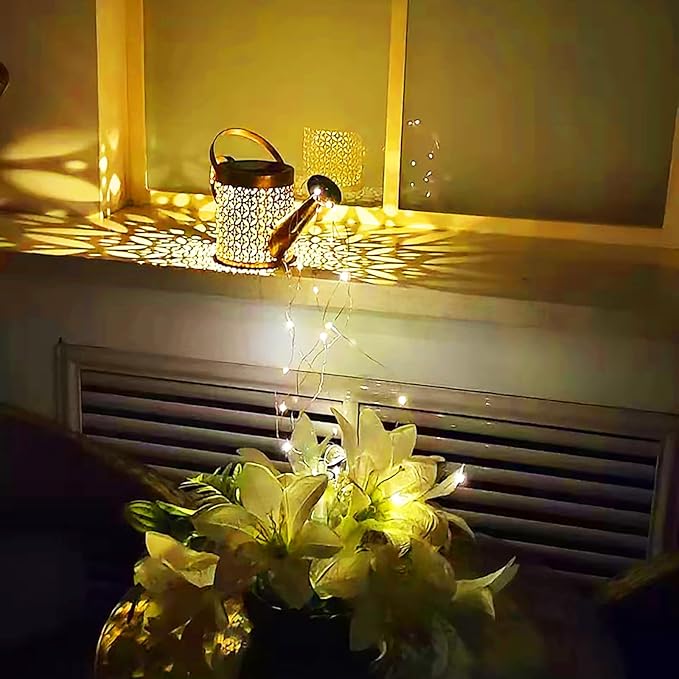 Solar Watering Can Lights Outdoor Garden,Outdoor Light Garden Plant Ornaments Solar Powered Waterproof Retro Metal Fairy Lights with Bracket for Yard Patio Pathway Lamp Decorations Garden Gifts