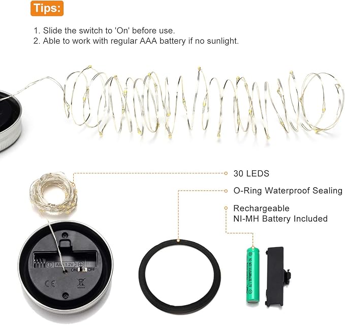 6-Pack Outdoor String Lights, Cool White Waterproof LED