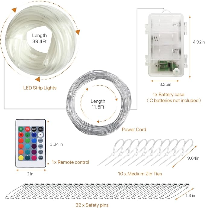 Remote Control Rope Lights, 4ft Color-Changing LED