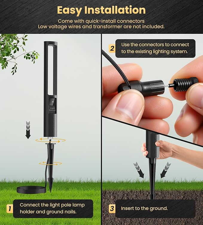 MEIKEE 5W Low Voltage Pathway Lights, 2700K 250LM LED Landscape Lighting, Auto On/Off, 12-24V, Aluminum Waterproof Outdoor Path Lights with Connectors for Garden Walkway Yard 4 Pack