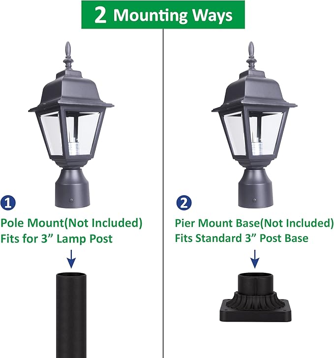 Pole Lantern for Outdoor Posts, Black Waterproof