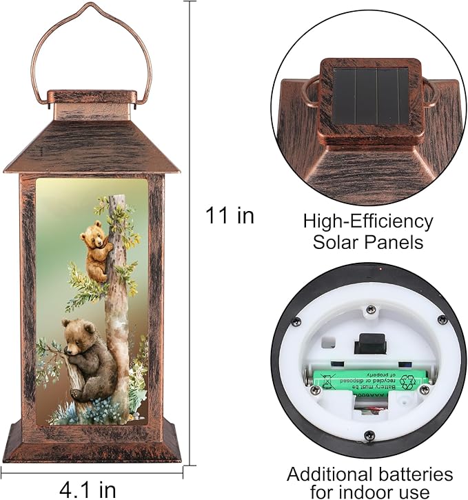 Outdoor Hanging Solar Lantern Waterproof Outside Bear Pattern Landscape Lights for Porch Garden Yard Patio Pathway Decor Birthday Gifts for Women Mom Grandma