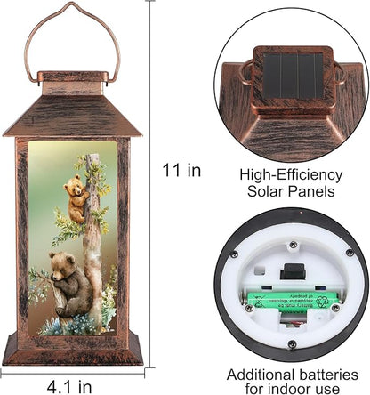 Outdoor Hanging Solar Lantern Waterproof Outside Bear Pattern Landscape Lights for Porch Garden Yard Patio Pathway Decor Birthday Gifts for Women Mom Grandma