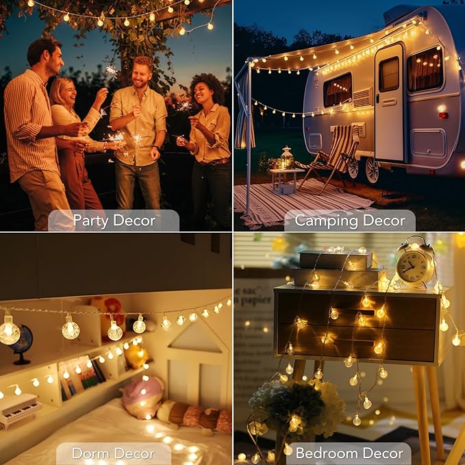 Metaku Globe String Lights Fairy Lights Battery Operated 16.4ft 50LED String Lights with Remote Waterproof Indoor Outdoor Hanging Lights Decorative Christmas Lights for Home Party Patio Garden Wedding