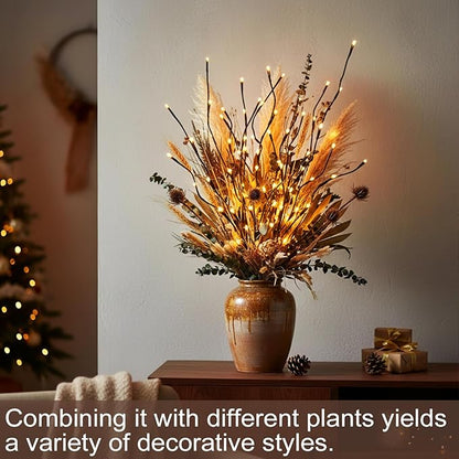 6PK Lighted Branches Brown Twig Stake with 120LED Warm White Lights, 30" Pathway Light for Outdoor and Indoor Use(Vase Excluded)