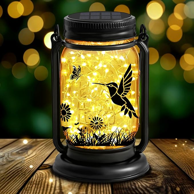 YJFWAL Hummingbird Solar Lanterns Outdoor Waterproof - Birthday, Mothers Day Gifts for Women Mom Grandma, Mason Jar Garden Lights for Patio, Yard, Porch, Balcony, Garden Decor