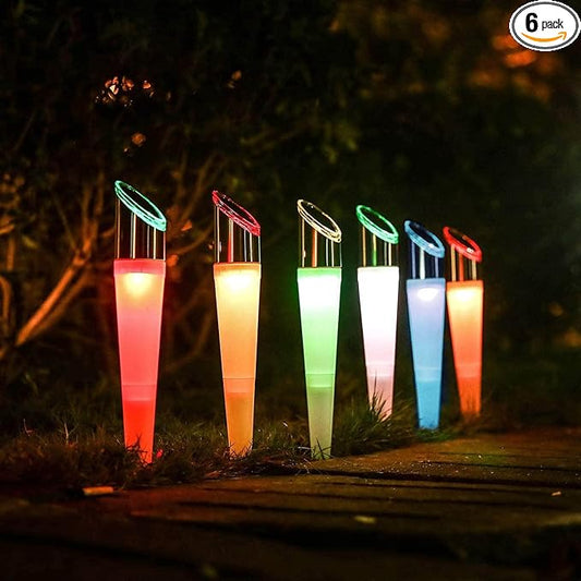 pearlstar Solar Lights Outdoor Garden Pathway Lights LED White&Color Changing Landscape Lighting Waterproof for Path Lawn Patio Yard Walkway Driveway,4 LED Bulbs& 2 Lights Effect (6pack)