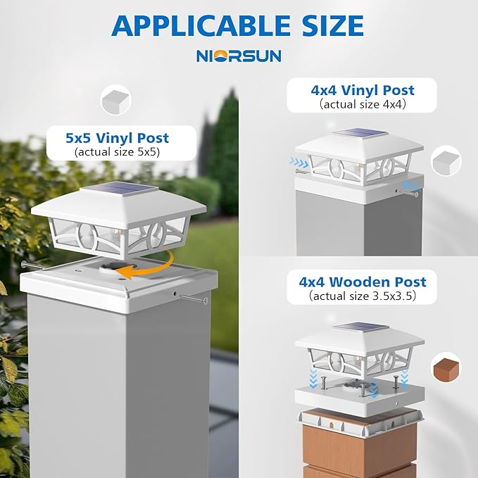 NIORSUN Solar Post Lights Outdoor, Fence Post Solar Lights Warm White Outdoor Waterproof Edison LED Bulbs Garden Patio Fence Deck Decor, Post Cap Lights 4x4 5x5 Wood Vinyl, White 12 Pack