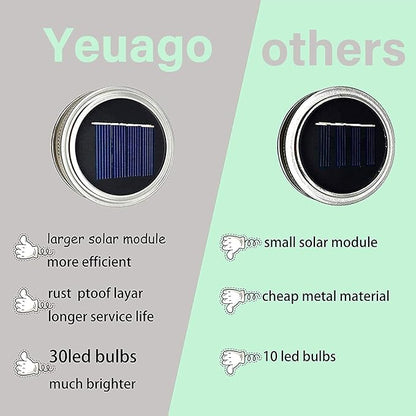 12 Pack Solar Mason Jar Lid Lights - 30 LED Firefly Fairy String Lights, Waterproof Outdoor Solar Lights with Hangers for Regular Mouth Jars (No Jars Included)