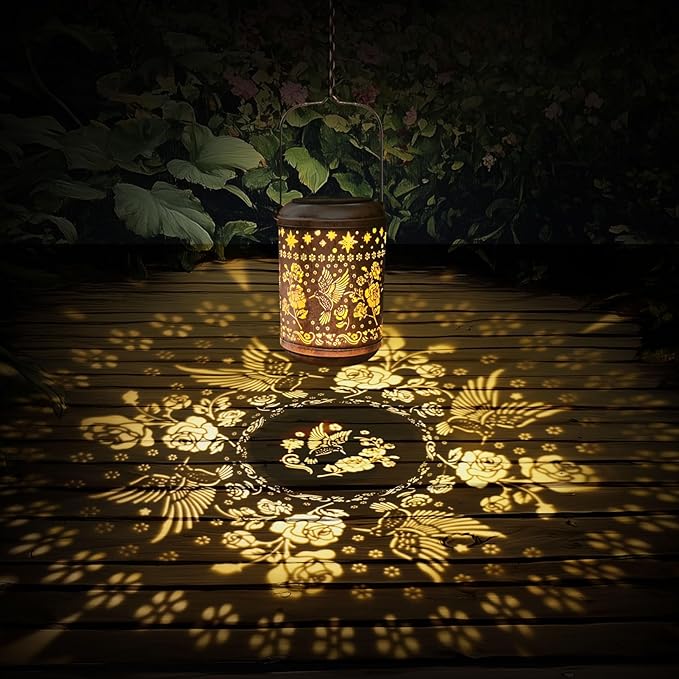 Kaixoxin 2 Pack Solar Garden Decor Metal Lantern Hummingbird Table Lamp Bronze Outdoor Dercoration Great Gift for Women Mon Grandma Hanging Lights for Patio Courtyard Garden