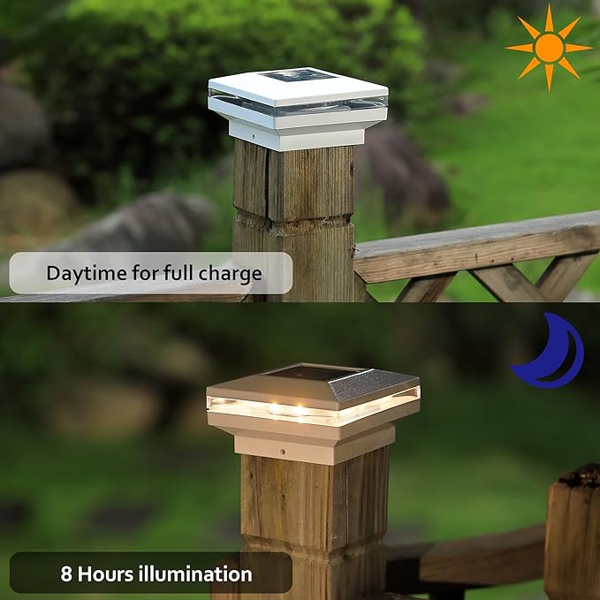 Solar Post Cap Lights 8-Pack, Waterproof LED