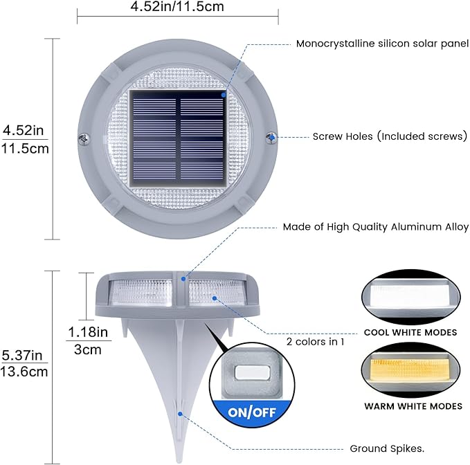 SIEDiNLAR Solar Deck Lights Outdoor 2 Modes 16 LEDs Dock Light Driveway Markers Solar Powered Waterproof for Ground Step Pathway Walkway Stair Garden Road Yard 12 Pack (Cool White/Warm White)