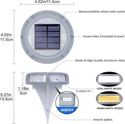 SIEDiNLAR Solar Deck Lights Outdoor 2 Modes 16 LEDs Driveway Markers Dock Light Solar Powered Waterproof for Ground Step Pathway Walkway Stair Garden Road Yard 4 Pack (Cool White/Warm White)