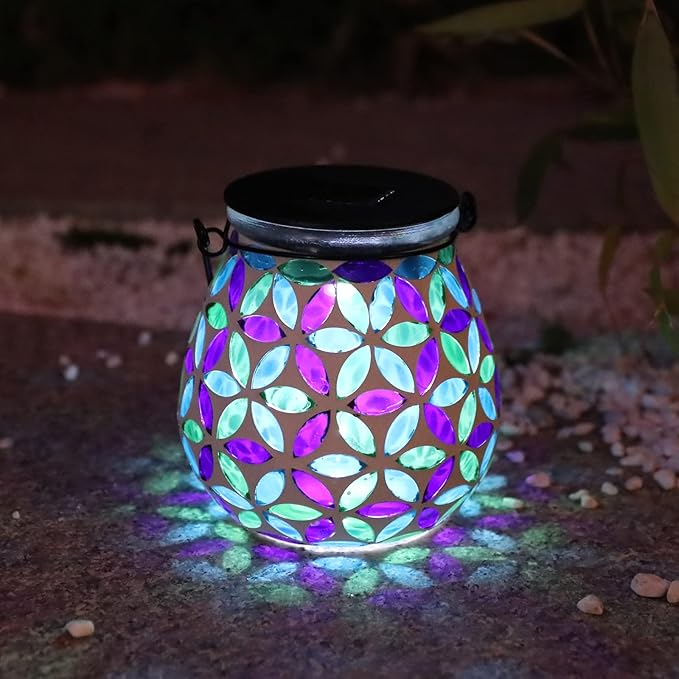 Mosaic Solar Lantern Set, Rustic Garden Lighting
