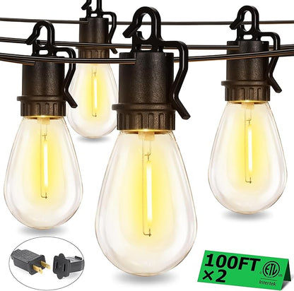 200FT Outdoor String Lights with 70 Shatterproof S14 Vintage Edison Bulbs E12 Sockets,2700K Dimmable Outdoor Lights,IP55 Waterproof LED String Lights for Outside, Patio, Garden, Backyard,Bistro