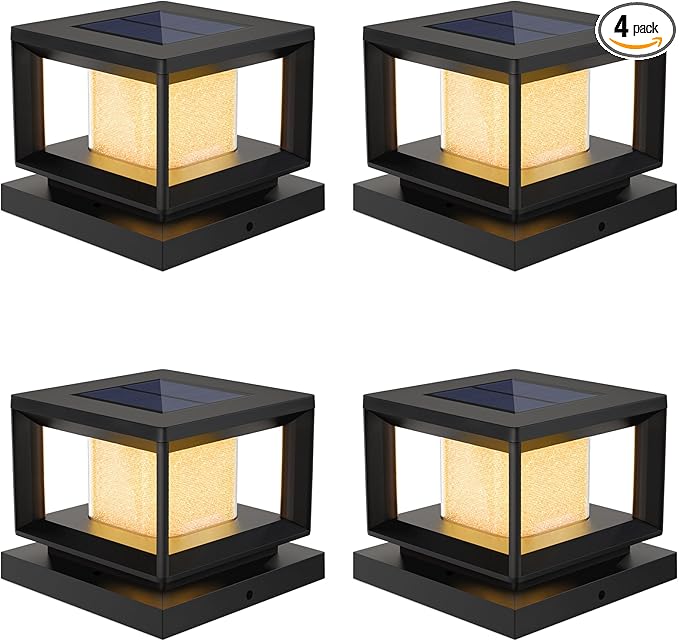 Black Solar Fence Post Caps 4-Pack, Patio LED