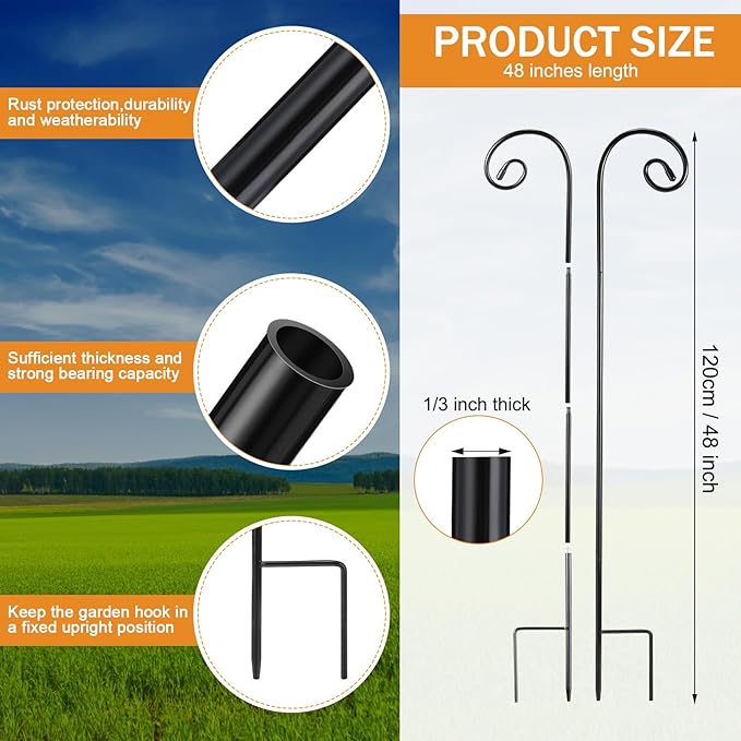 Heavy-Duty Shepherd's Hooks 6-Pack, 48" Garden