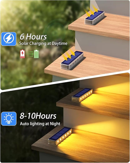 Solar Step Lights for Outside, 2 Pack Solar Stair Lights, Warm White Outdoor Deck Light Waterproof, Outdoor Light Solar Powered for Deck, Dock, Pathway, Porch, Path, Ground, Backyard