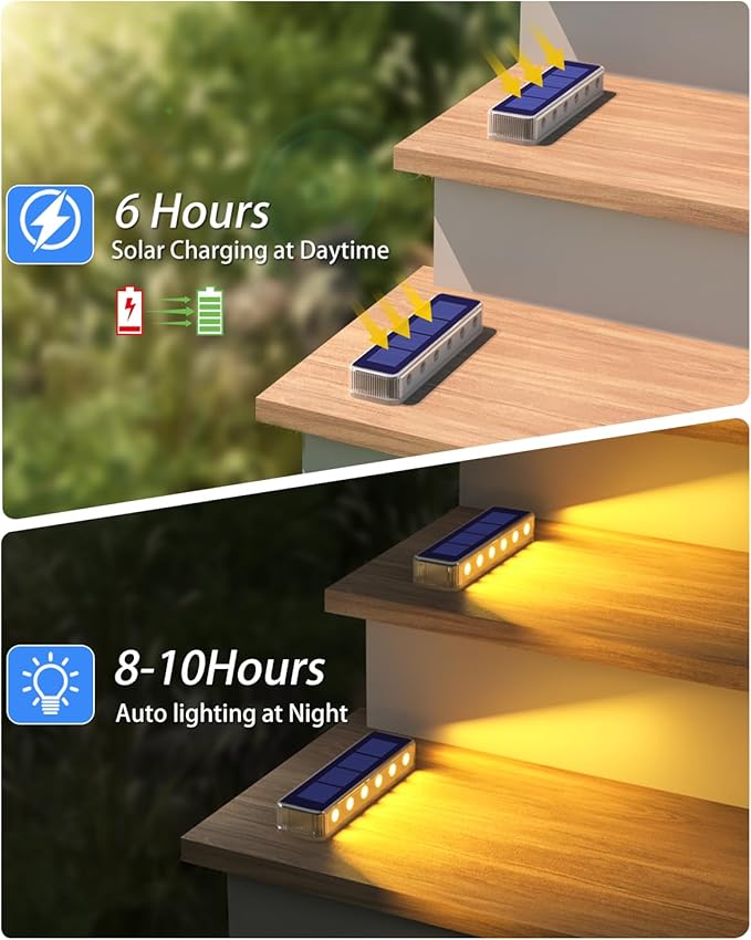 Solar Step Lights for Outside,8 Pack Solar Stair Lights Outdoor Waterproof,Warm White Deck Light Solar Powered Waterproof for Steps,Stairs,Walkway,Sidewalk,Patio,Pathway