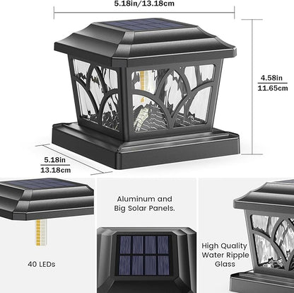 SIEDiNLAR Solar Post Cap Lights Outdoor 4 Modes 40 LEDs Aluminum Glass Fence Post Light for 4x4 5x5 6x6 Vinyl Wooden Posts Deck Patio Decor, Warm White & Cool White Dynamic Lighting Black (8 Pack)