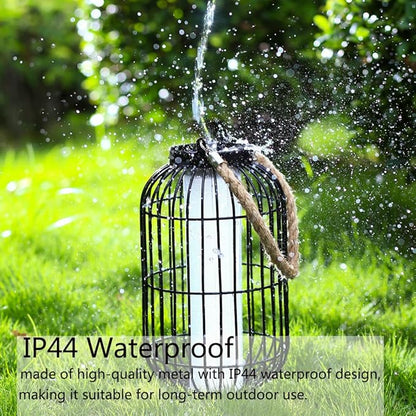 Large Outdoor Solar Lanterns Hanging Light Waterproof LED Garden Lights solar powered Retro Metal Auto On Off Table Lamp for Garden Patio Porch Lawn Pathway Walkway Tabletop Decorative(Black)