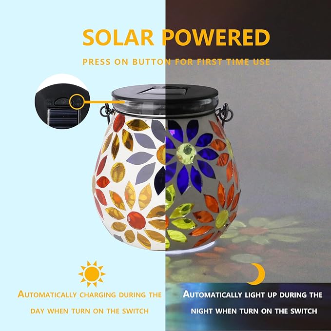 Mosaic Solar Lantern Set, Metal Yard Lighting