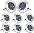 8-Pack Solar Ground Disk Lights, Blue Waterproof LED