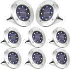 8-Pack Solar Ground Disk Lights, Blue Waterproof LED